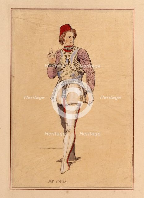 Tracing of a man in medieval Italian military dress, pre-1849.  Creator: John Everett Millais.