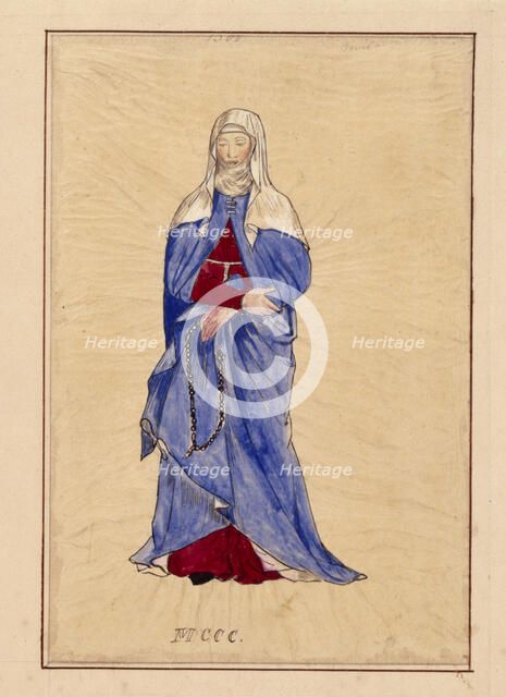 Tracing of a medieval Milanese noblewoman, pre-1849.  Creator: John Everett Millais.