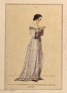 Tracing of a young woman in French medieval dress, pre-1849. Creator: John Everett Millais