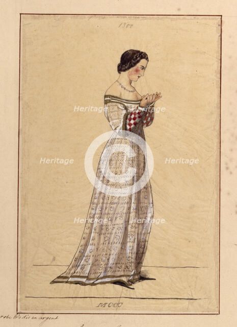 Tracing of a young woman in French medieval dress, pre-1849.  Creator: John Everett Millais.