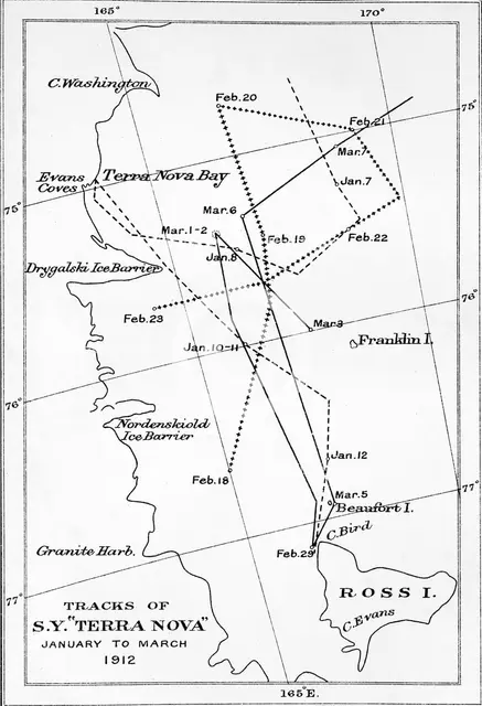 'Tracks of S.Y. Terra Nova - January to March 1912', 1913. Artist: Unknown.