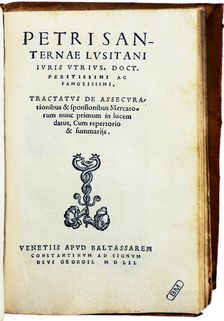 Tractatus de assecurationibus - the first systematic Treatise upon Insurance, 1552. Creator: Historic Object