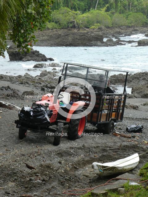 Tractor for transporting tourista and luggage from river arrival at hotel, Costa Rica 2018. Creator: Unknown.