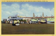 Tractor hauling out a flying boat, Pan-American Airways terminal, Miami, Florida, USA, 1937