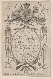 Trade Card Bearing the Name of the Late Gunmaker John Knubley (1750-1795), ca. 17..., ca. 1795-1804. Creator: Anon