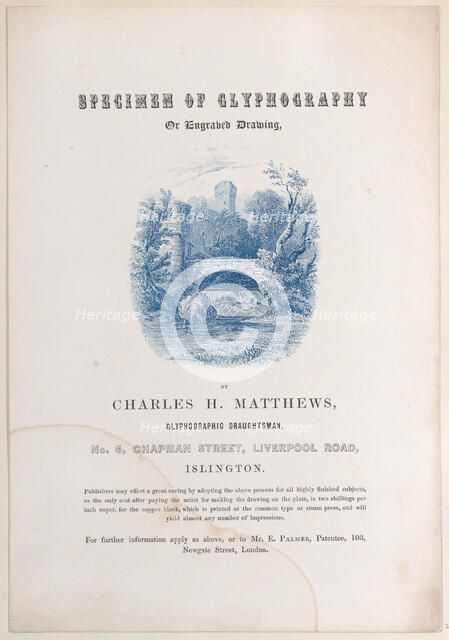 Trade Card for Charles H. Matthews, glyphographic draughtsman, 19th century. Creator: Anon.