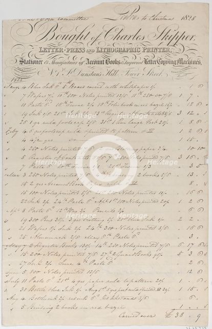 Trade Card for Charles Skipper, Letter Press and Lithographic Printer, 1828., 1828. Creator: Anon.