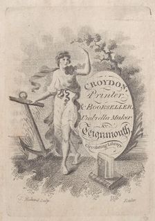 Trade Card for Croydon, Printer, Bookseller, and Umbrella Maker, 19th century., 19th century. Creator: T. Rickard