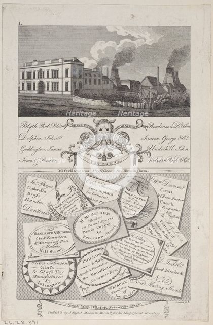 Trade Card for Brass Founders, Birmingham, 1800., 1800. Creator: Anon.