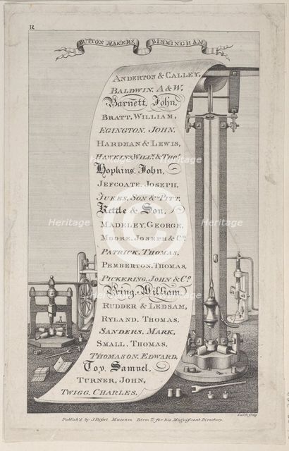 Trade Card for Button Makers, Birmingham, 1800., 1800. Creator: Anon.