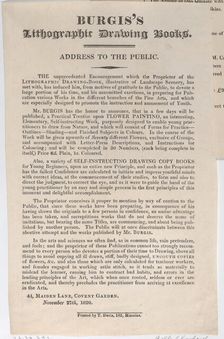 Trade Card for Burgis's Lithographic Drawing Books, 1820., 1820. Creator: Anon