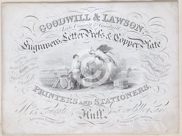 Trade card for Goodwill & Lawson, engravers, printers and stationers, 19th century. Creator: Anon.