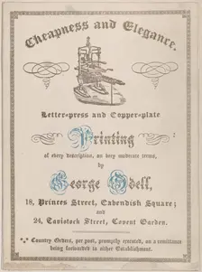 Trade card for George Odell, Printer, 19th century. Creator: Anon