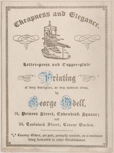 Trade card for George Odell, Printer, 19th century. Creator: Anon