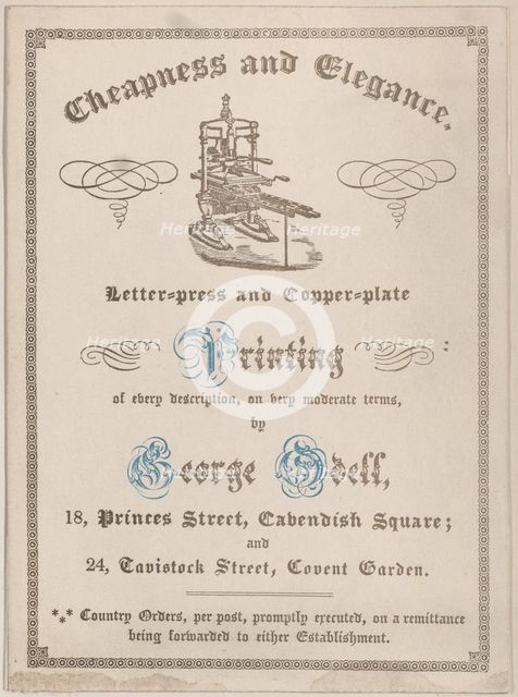 Trade card for George Odell, Printer, 19th century. Creator: Anon.
