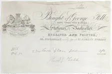 Trade Card for George Fell, Stationer, Bookseller, Engraver and Printer, 19th century., 19th century Creator: Anon