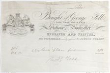 Trade Card for George Fell, Stationer, Bookseller, Engraver and Printer, 19th century., 19th century Creator: Anon