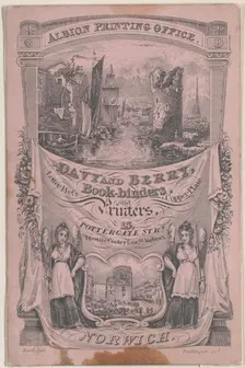 Trade card for Davy and Berry, Book-Binder and Printer, 19th century. Creator: Dallinger