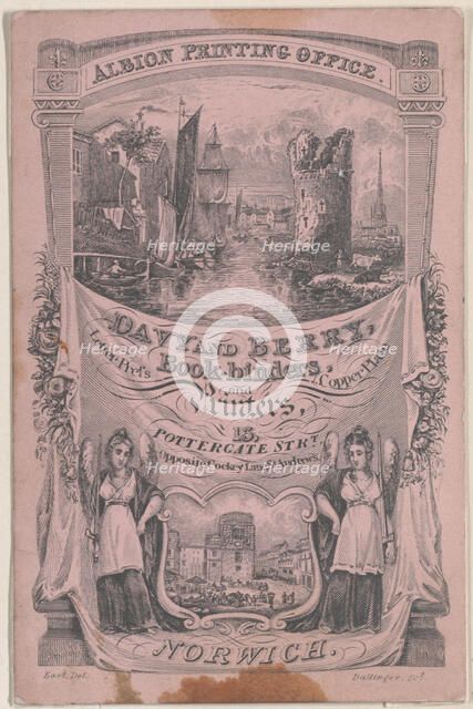 Trade card for Davy and Berry, Book-Binder and Printer, 19th century. Creator: Dallinger.