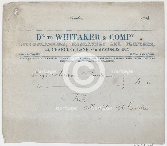 Trade Card for Dr. Whitaker & Co., Lithogravers, Engravers and Printers, 19th century., 19th century Creator: Anon.