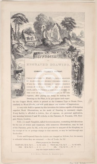 Trade Card for Edward Palmer, Glyphographic Printer and Engraver, 19th century. Creator: Alfred Ashley.