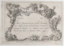 Trade card for Frazer, Army Printer, Stationer and Bookbinder, 1736. Creator: Jean La Rocque