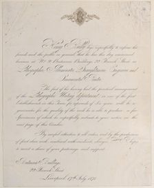 Trade card for Henry Rielly, lithographer, illuminator, draughtsman, engraver, and..., 19th century. Creator: Anon
