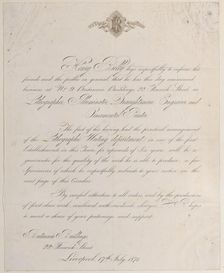 Trade card for Henry Rielly, lithographer, illuminator, draughtsman, engraver, and..., 19th century. Creator: Anon