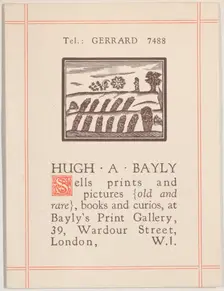 Trade card for Hugh A. Bayly, printseller, 19th century. Creator: Anon