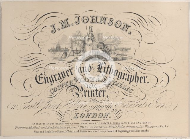 Trade card for J.M. Johnson, Engraver and Lithographer, 19th century. Creator: Anon.