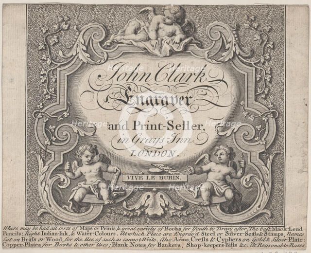 Trade Card for John Clark, Engraver & Printseller, 18th century. Creator: Anon.