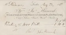 Trade Card for John Hancock, Engraver and Printer, 19th century. Creator: Anon