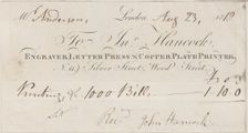Trade Card for John Hancock, Engraver and Printer, 19th century. Creator: Anon