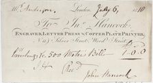 Trade Card for John Hancock, Engraver, Letter Press & Copper Plate Printer, 1818., 1818. Creator: Anon