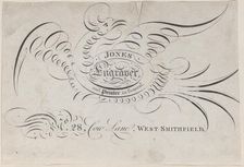 Trade Card for Jones, Engraver and Printer, 19th century. Creator: Anon