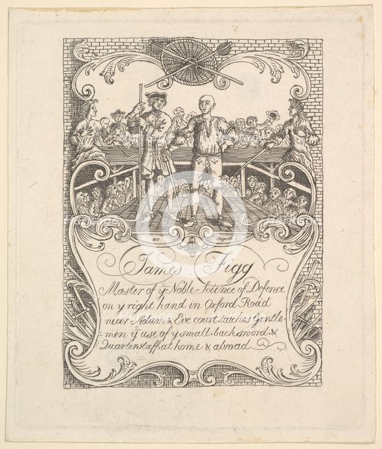 Trade card for James Figg, 1790s. Creator: Unknown.