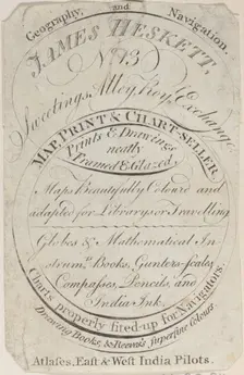 Trade Card for James Heskett, Map, Print, and Chart Seller, 19th century. Creator: Anon