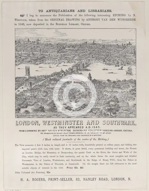 Trade Card for London, Westminster and Southwark, as they appeared A.D. 1543, 19th..., 19th century. Creator: Nathaniel Whittock.