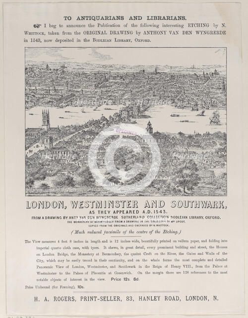 Trade Card for London, Westminster and Southwark, as they appeared A.D. 1543, 19th..., 19th century. Creator: Nathaniel Whittock.