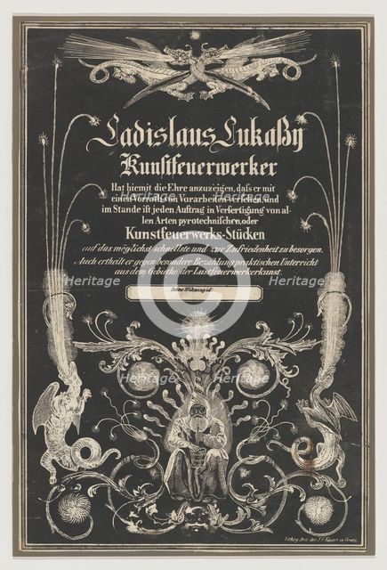 Trade card for Ladislas Lukassy Kunstfeuerwerker, 19th century. Creator: Joseph Franz Kaiser.