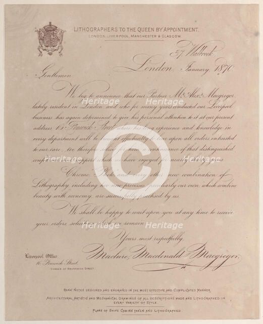 Trade card for Maclure, Macdonald & Macgregor, publisher and printer, 19th century. Creator: Anon.