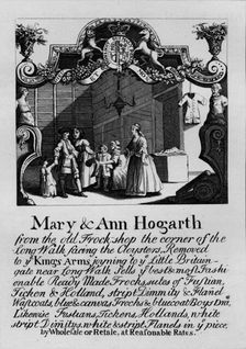 Trade card for Mary and Ann Hogarth's shop, 1807, (1827). Creator: Thomas Cook