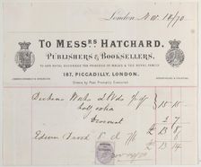 Trade card for Messrs. Hatchard, publishers and booksellers, 19th century. Creator: Anon
