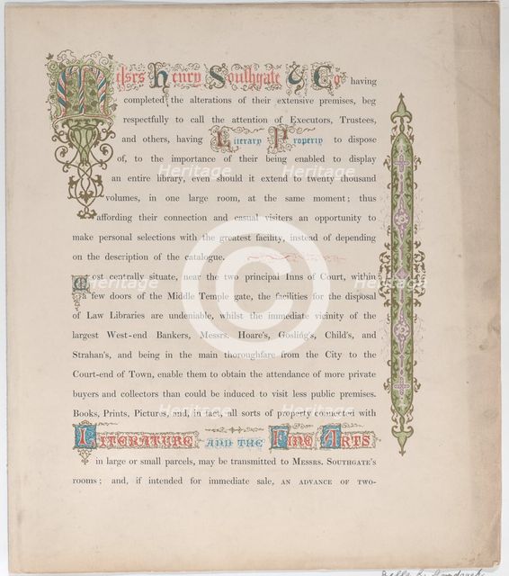 Trade Card for Messrs. Henry Southgate & Co., Book Sellers, 19th century., Creator: Vizetelly & Company.