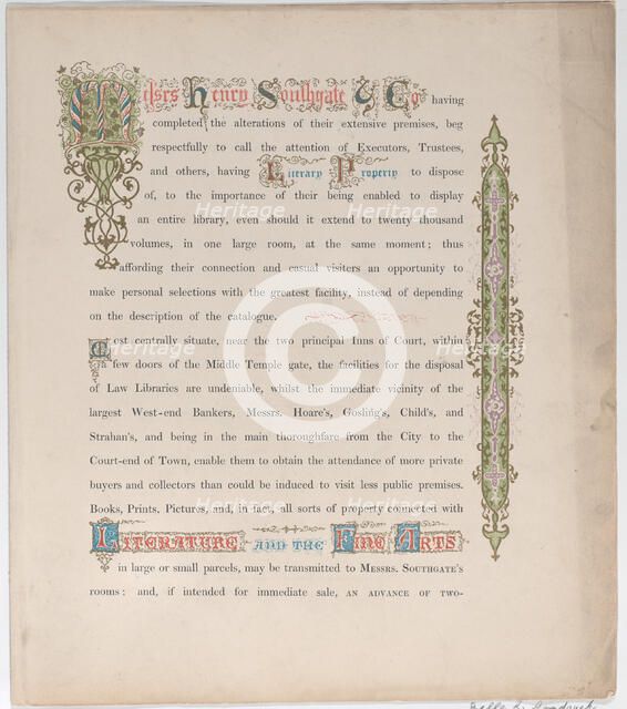 Trade Card for Messrs. Henry Southgate & Co., Book Sellers, 19th century., Creator: Vizetelly & Company.