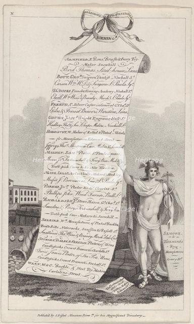 Trade Card for Miscellaneous Professions &c., Birmingham, 1800. Creators: Francis Eginton, Thomas Hancock.