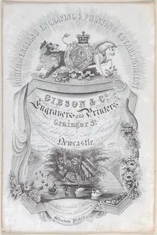 Trade card for North of England Engraving & Printing Establisment, Gibson & co., e..., 19th century. Creator: Anon