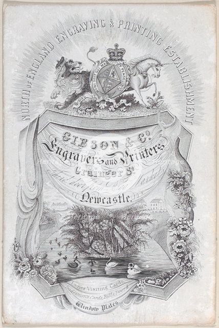 Trade card for North of England Engraving & Printing Establisment, Gibson & co., e..., 19th century. Creator: Anon.
