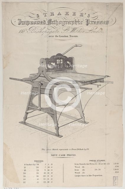 Trade Card for Straker's Improved Lithographic Presses, 19th century., 19th century. Creator: Anon.