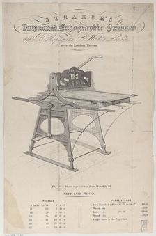 Trade Card for Straker's Improved Lithographic Presses, 19th century., 19th century. Creator: Anon